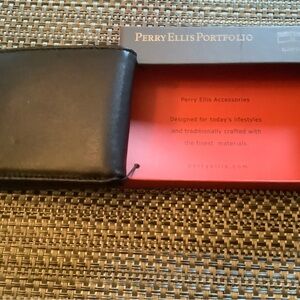 Perry Ellis Black Leather Slimfold Wallet W/Gift Box